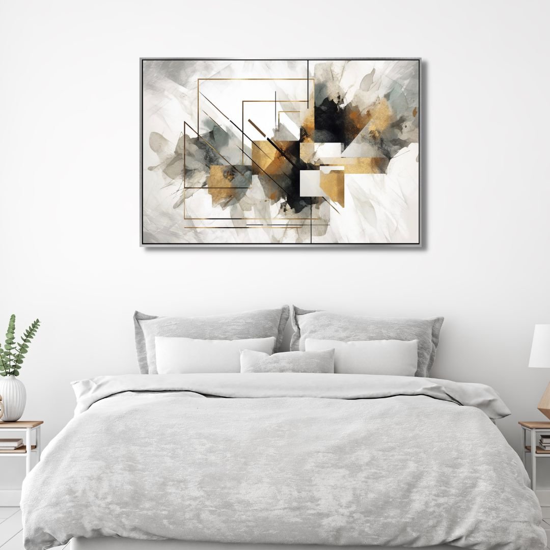 Geometric Gold and Gray Abstract Art - Designity Art