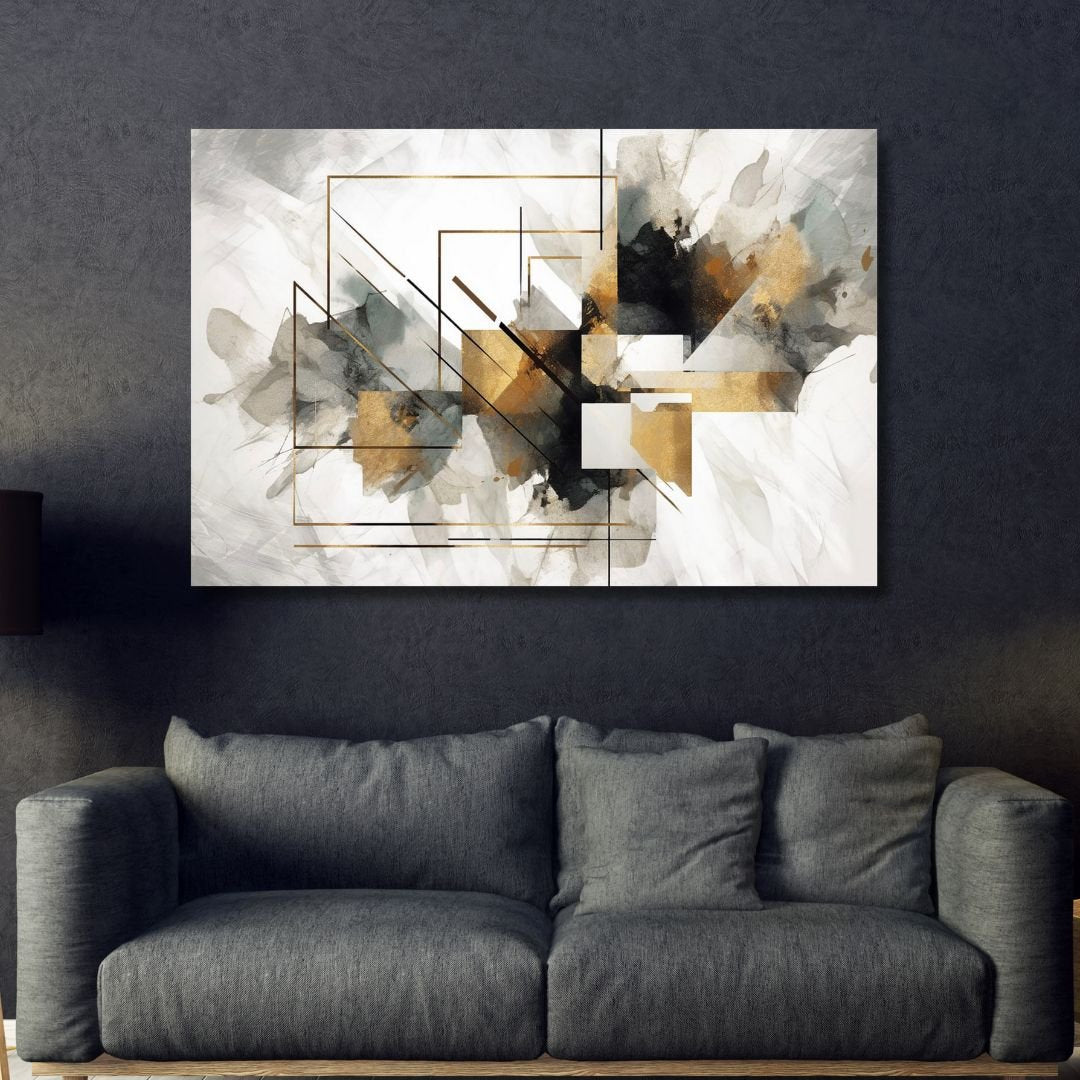 Geometric Gold and Gray Abstract Art - Designity Art