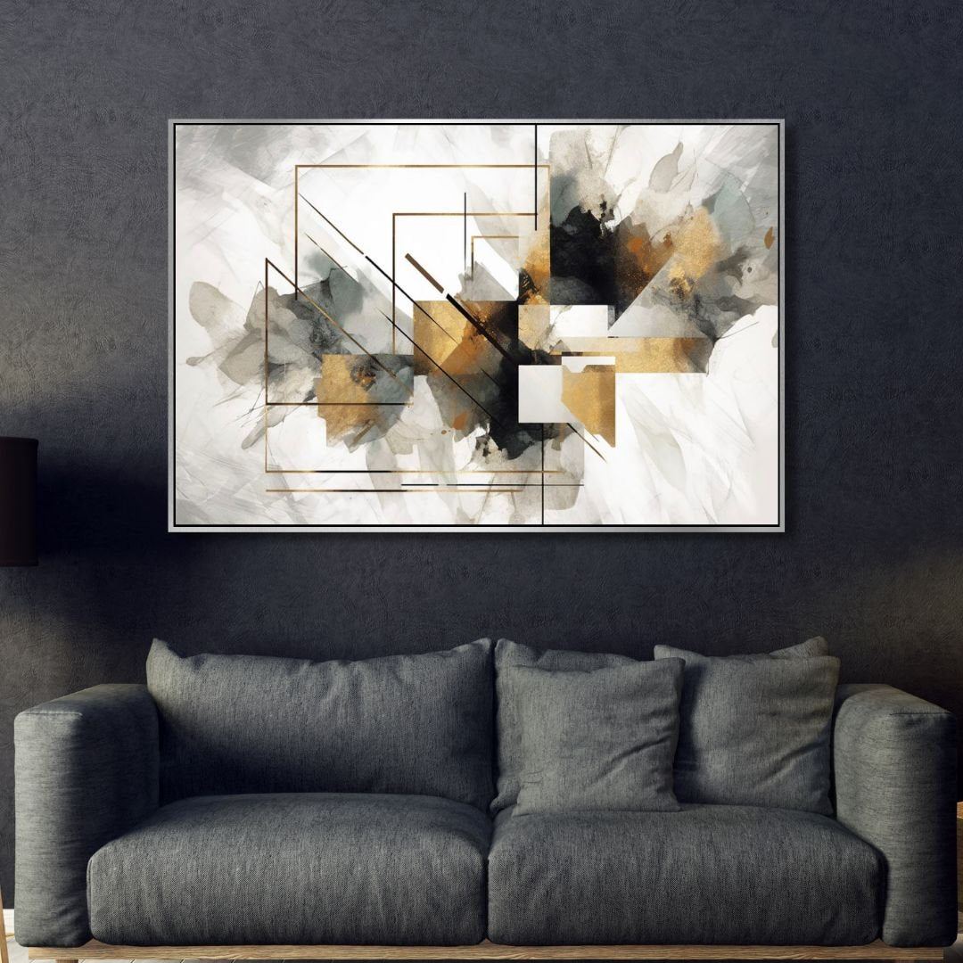 Geometric Gold and Gray Abstract Art - Designity Art