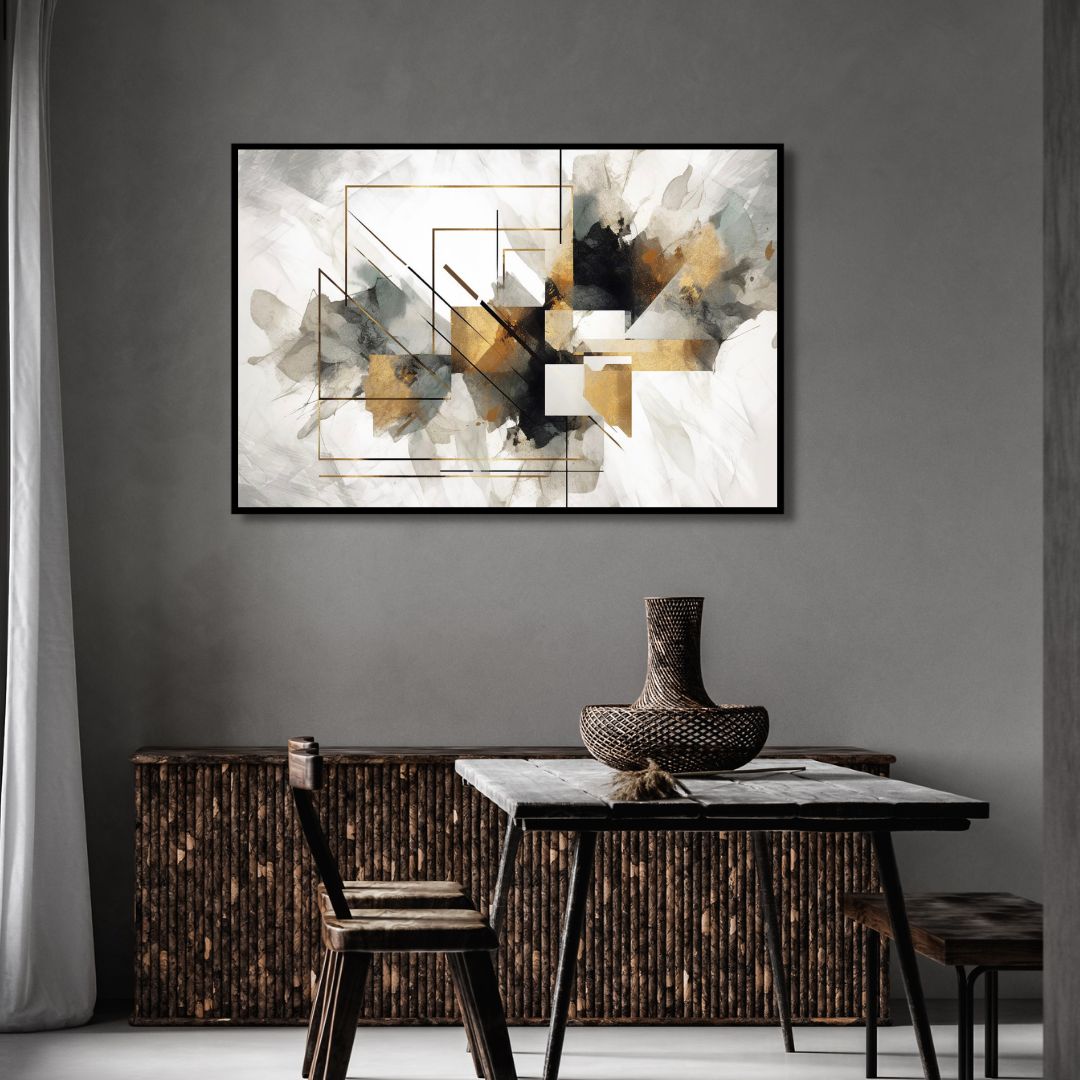 Geometric Gold and Gray Abstract Art - Designity Art