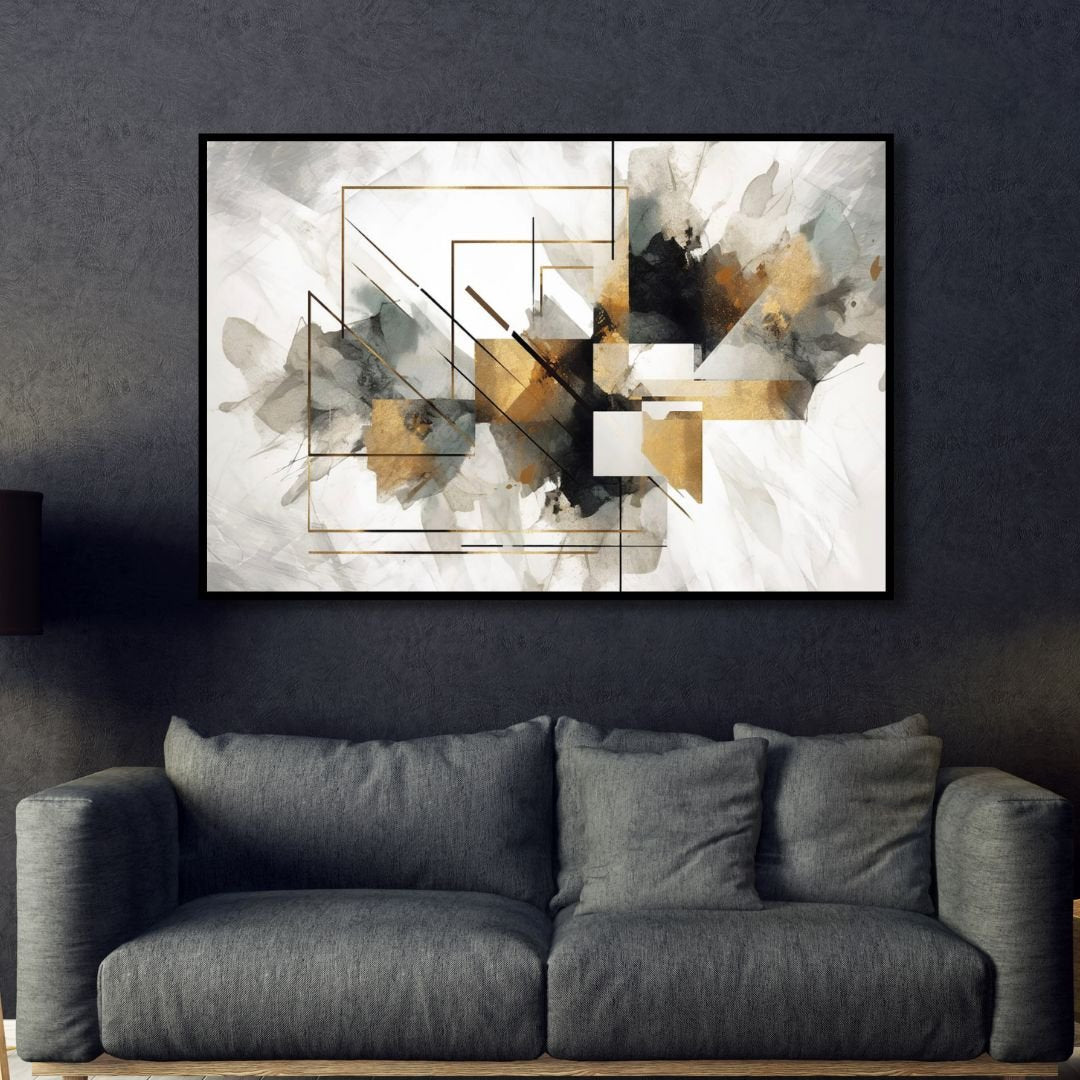 Geometric Gold and Gray Abstract Art - Designity Art