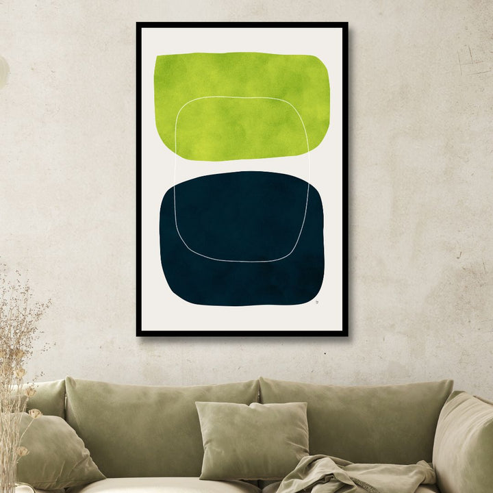 Geometric Green, Black and White Abstract Art - Designity Art