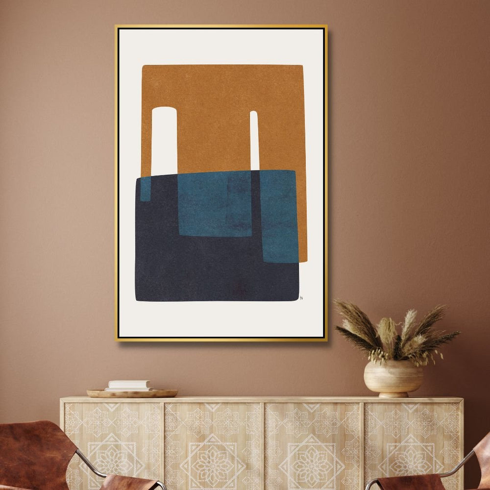 Geometric Navy and Brown Abstract Art - Designity Art