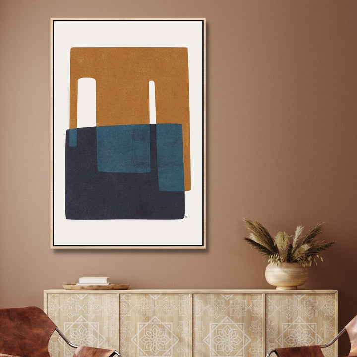 Geometric Navy and Brown Abstract Art - Designity Art