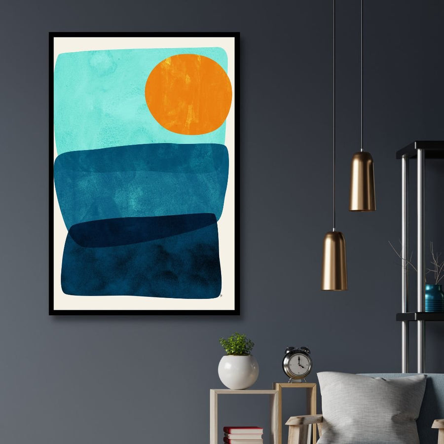 Geometric Orange, Blue and Green Abstract Art - Designity Art