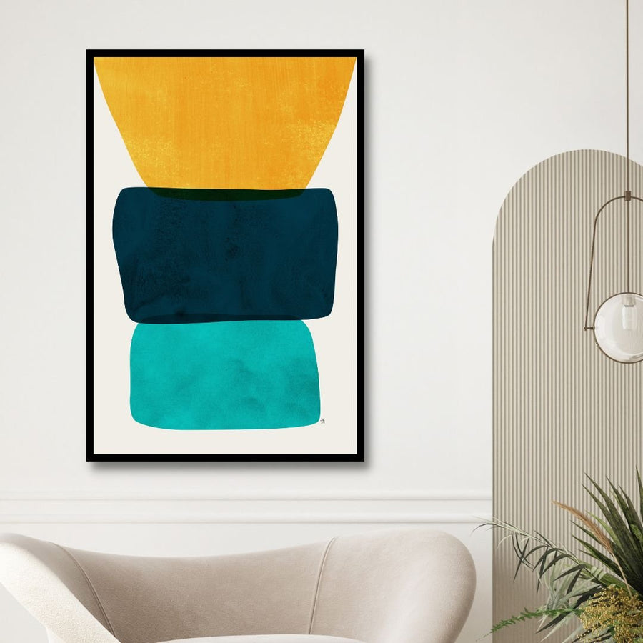 Geometric Yellow, Blue, Green Shapes Abstract Art - Designity Art