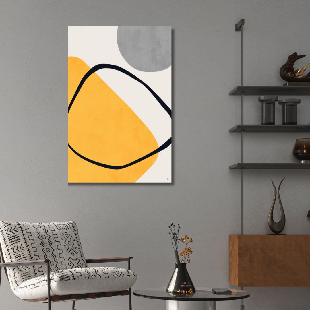 Geometric Yellow, Gray, Black Abstract Art - Designity Art