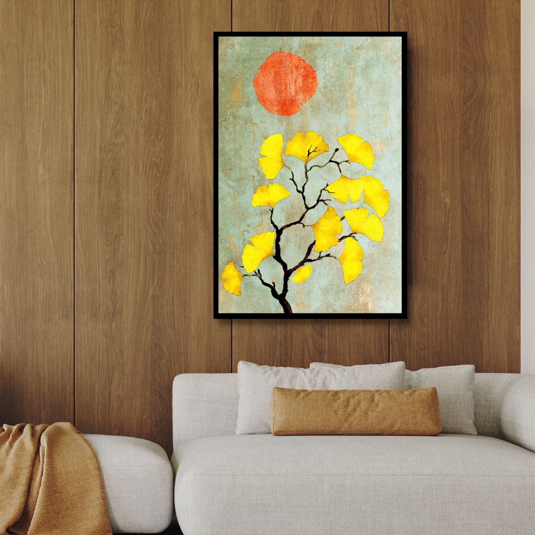 Ginko Biloba and Sun Abstract Art - Designity Art