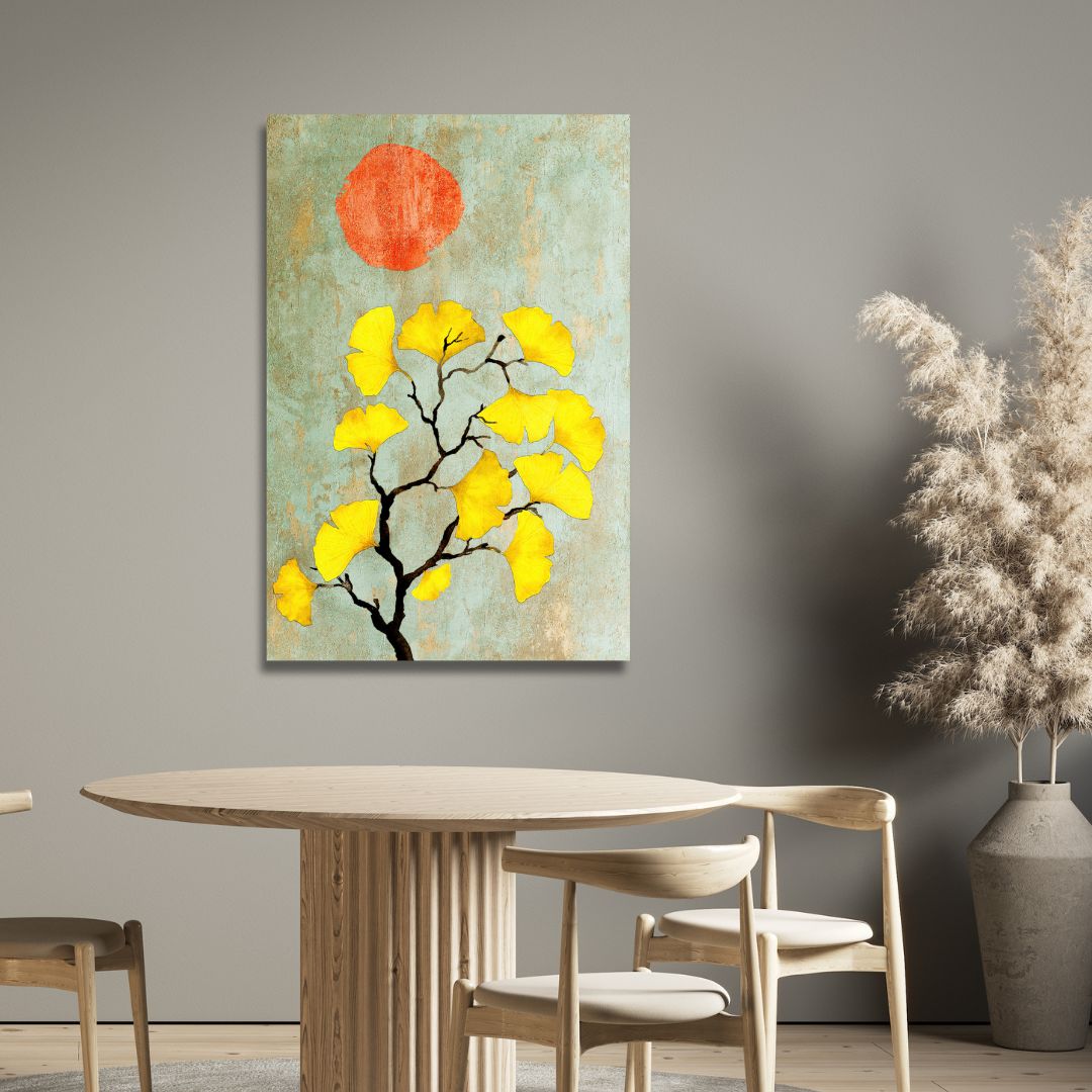 Ginko Biloba and Sun Abstract Art - Designity Art