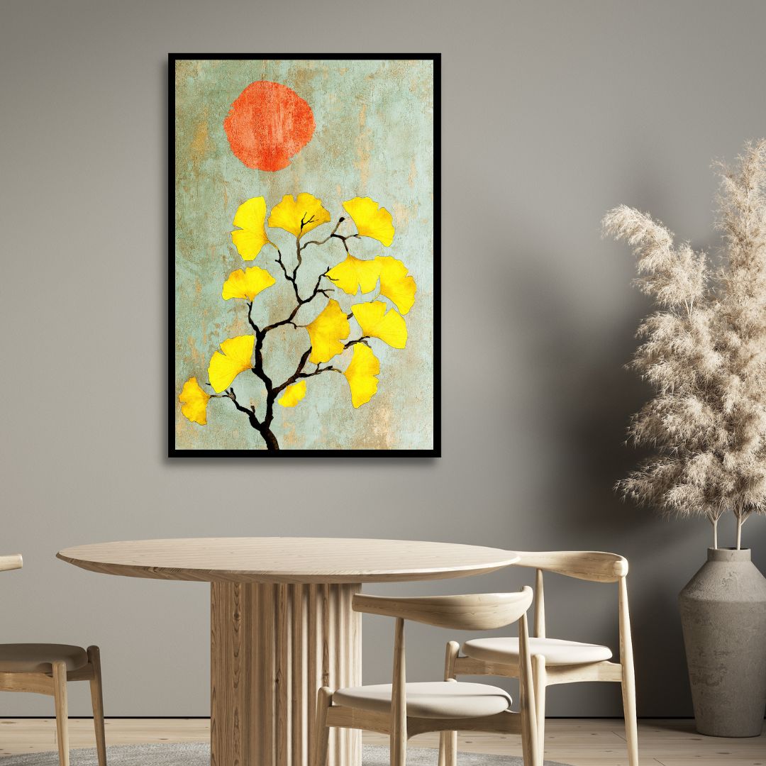 Ginko Biloba and Sun Abstract Art - Designity Art