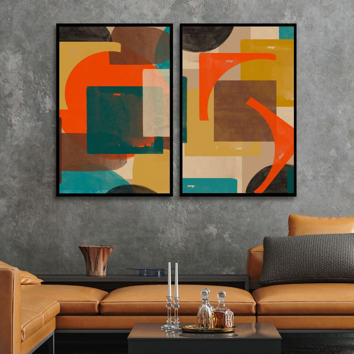 Green, Blue, Orange Geometric Abstract Art - Designity Art