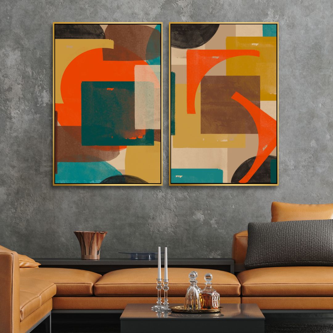 Green, Blue, Orange Geometric Abstract Art - Designity Art