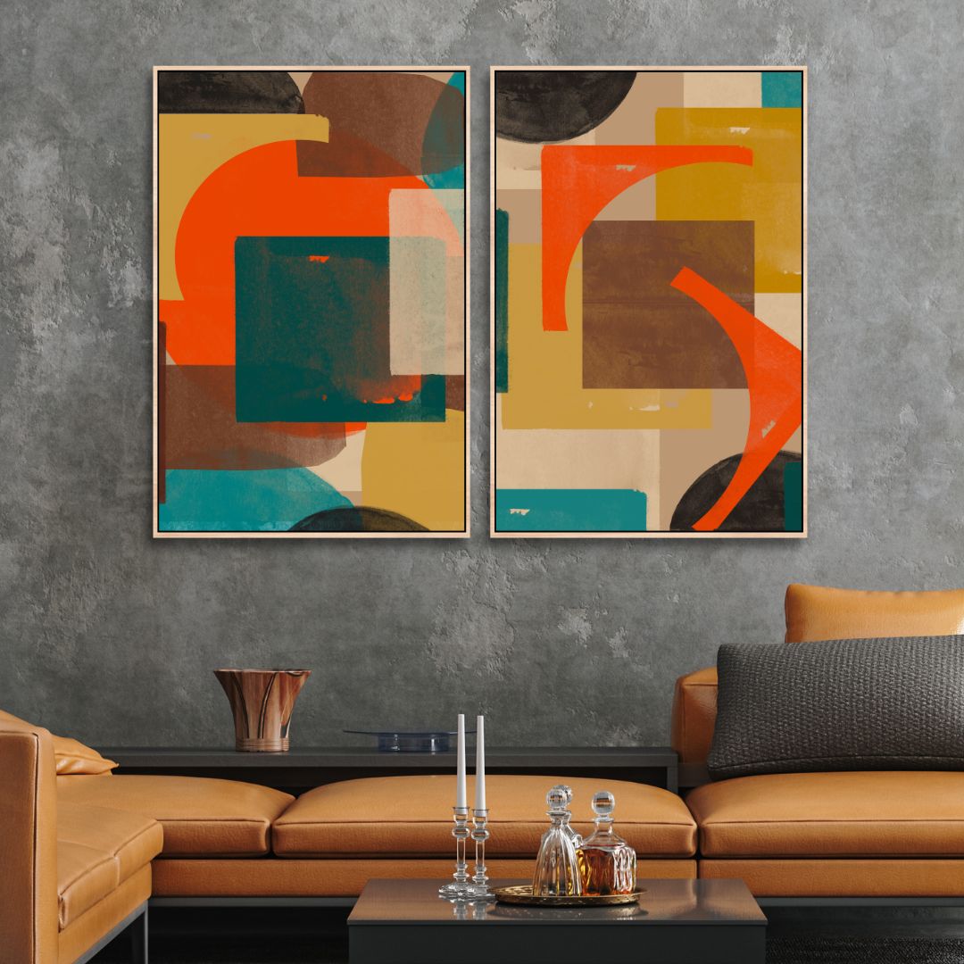 Green, Blue, Orange Geometric Abstract Art - Designity Art