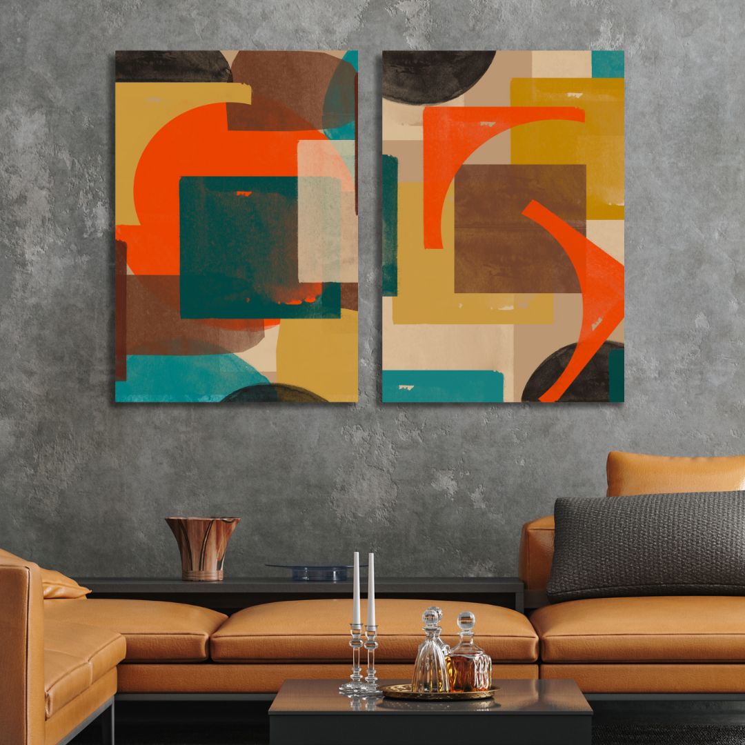 Green, Blue, Orange Geometric Abstract Art - Designity Art