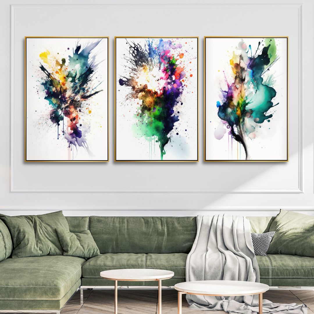 Green, Blue, Yellow Watercolor Abstract Art - Designity Art