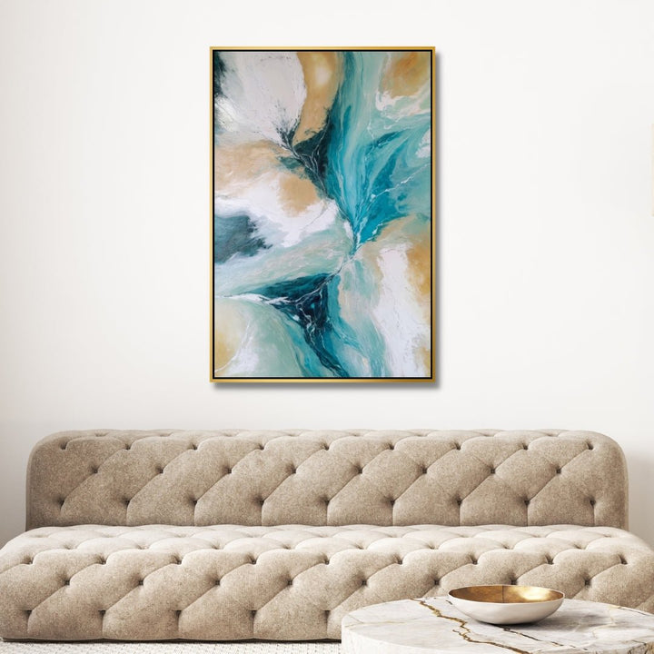 Light Blue and Beige Fluid Abstract Art - Designity Art