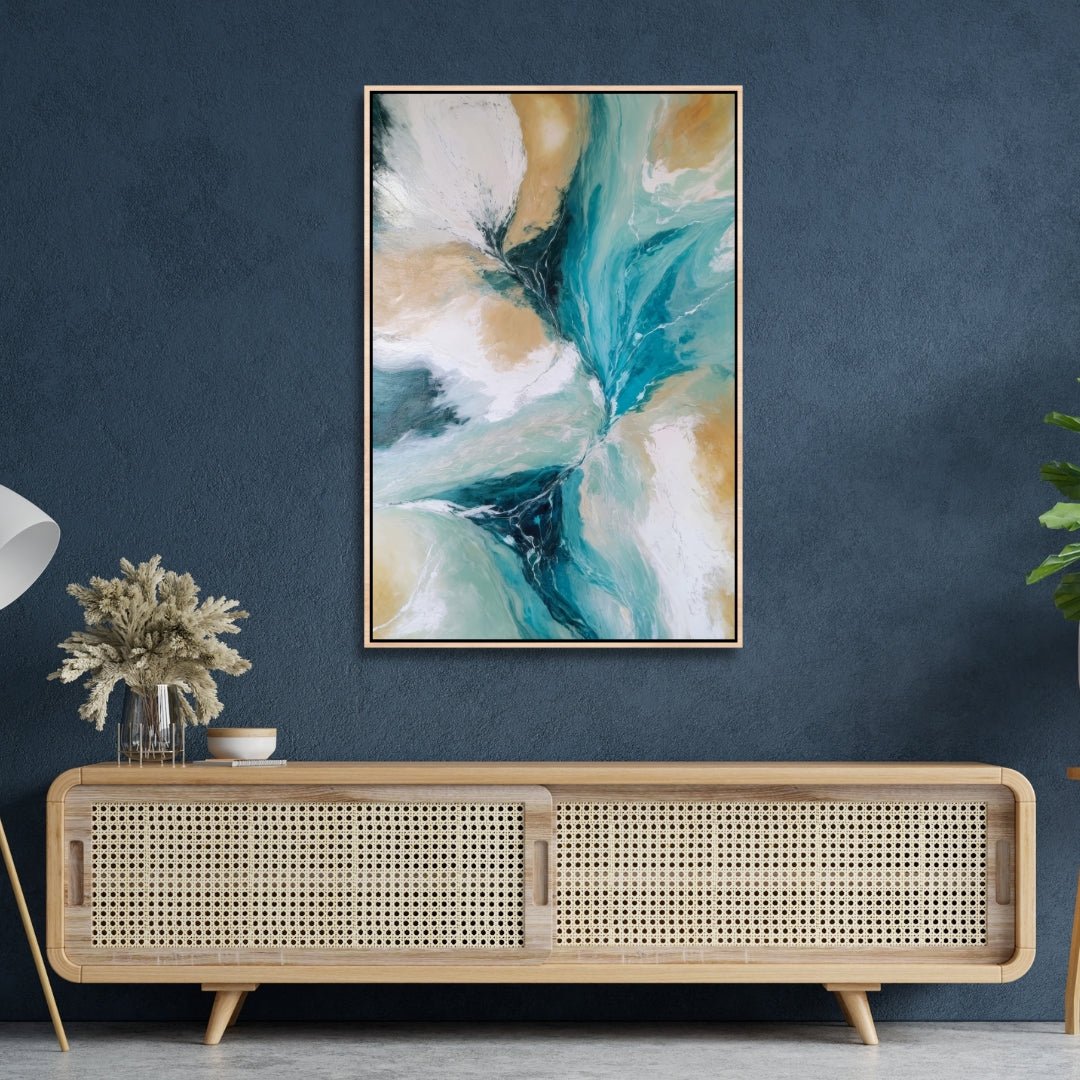 Light Blue and Beige Fluid Abstract Art - Designity Art