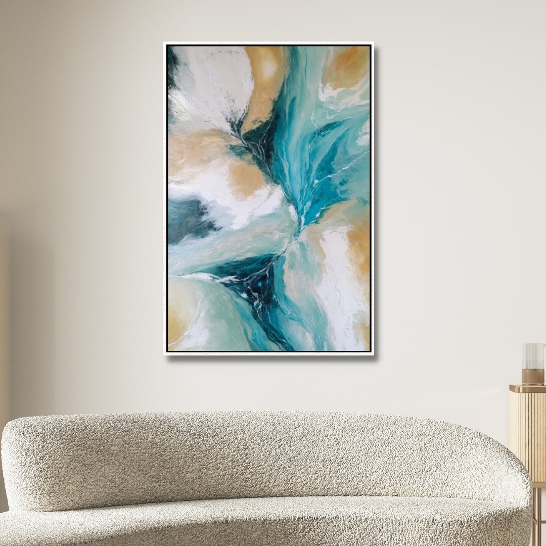 Light Blue and Beige Fluid Abstract Art - Designity Art