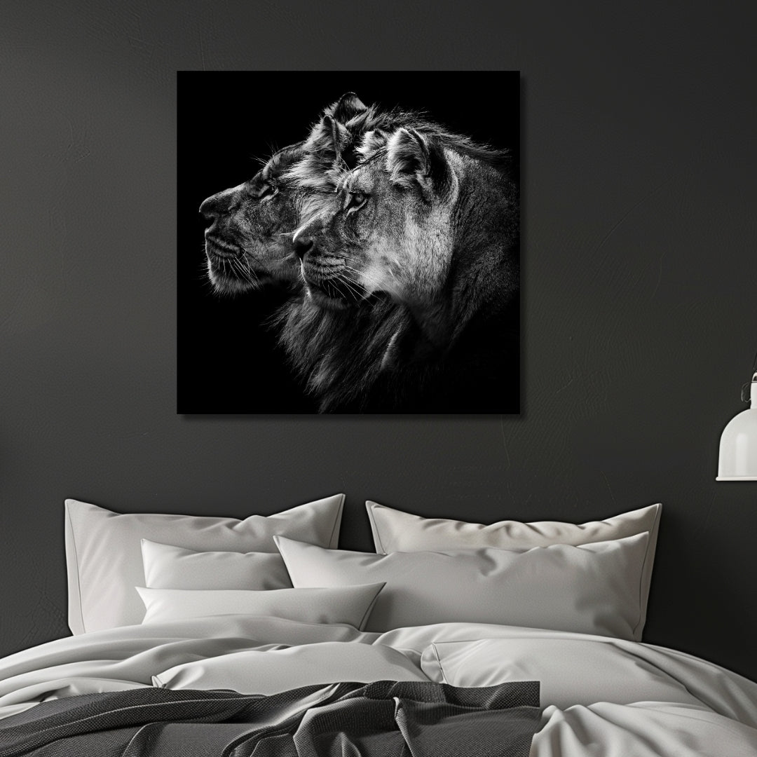 Lion and Lioness Portrait Canvas Art - Designity Art