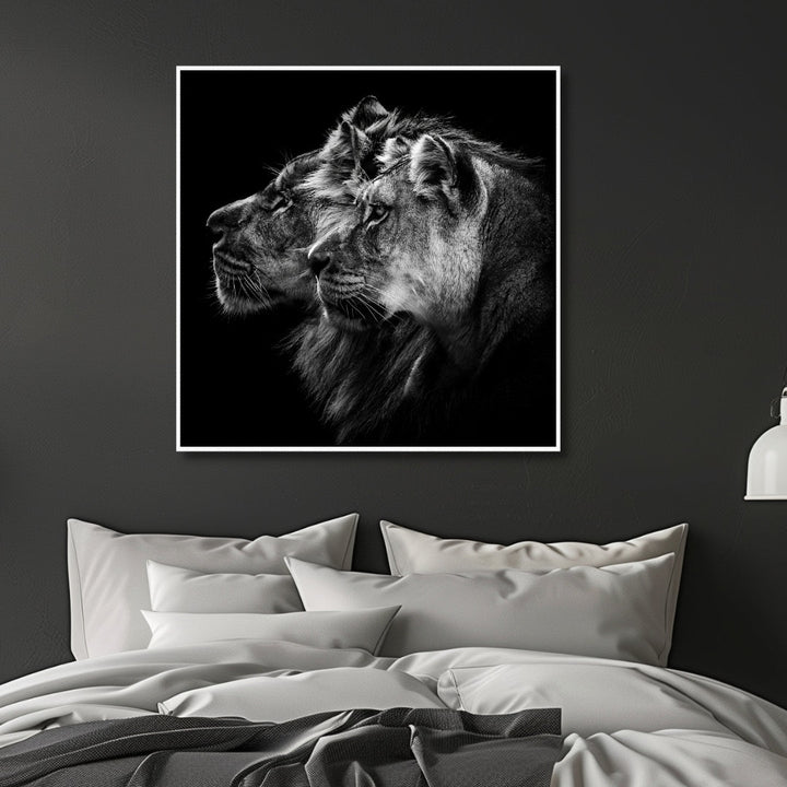 Lion and Lioness Portrait Canvas Art - Designity Art