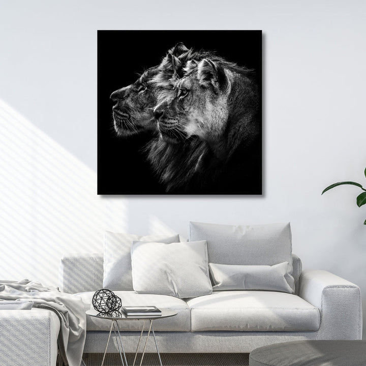 Lion and Lioness Portrait Canvas Art - Designity Art