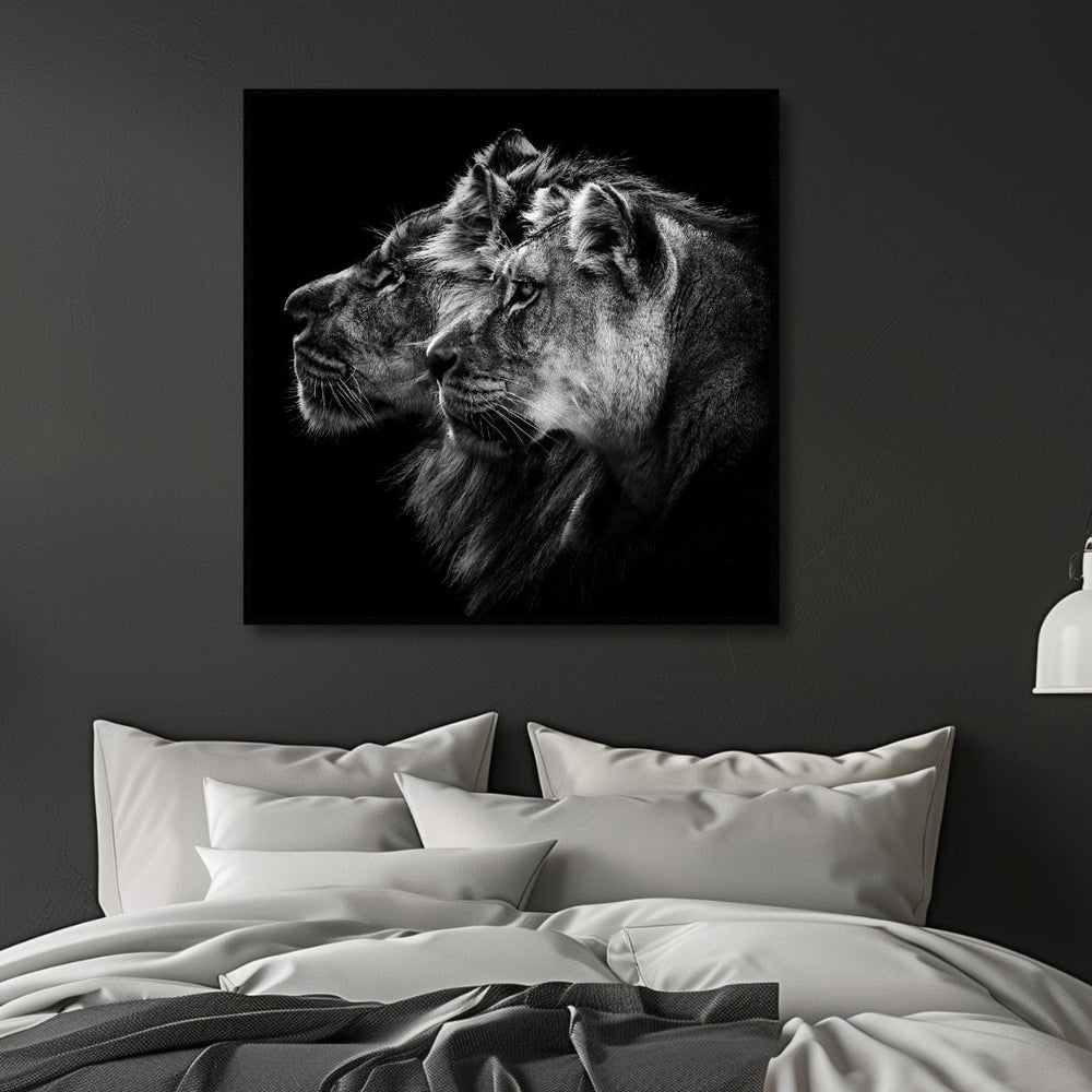 Lion and Lioness Portrait Canvas Art - Designity Art