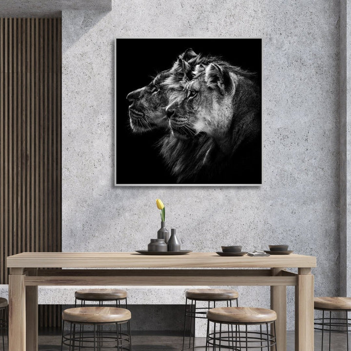 Lion and Lioness Portrait Canvas Art - Designity Art