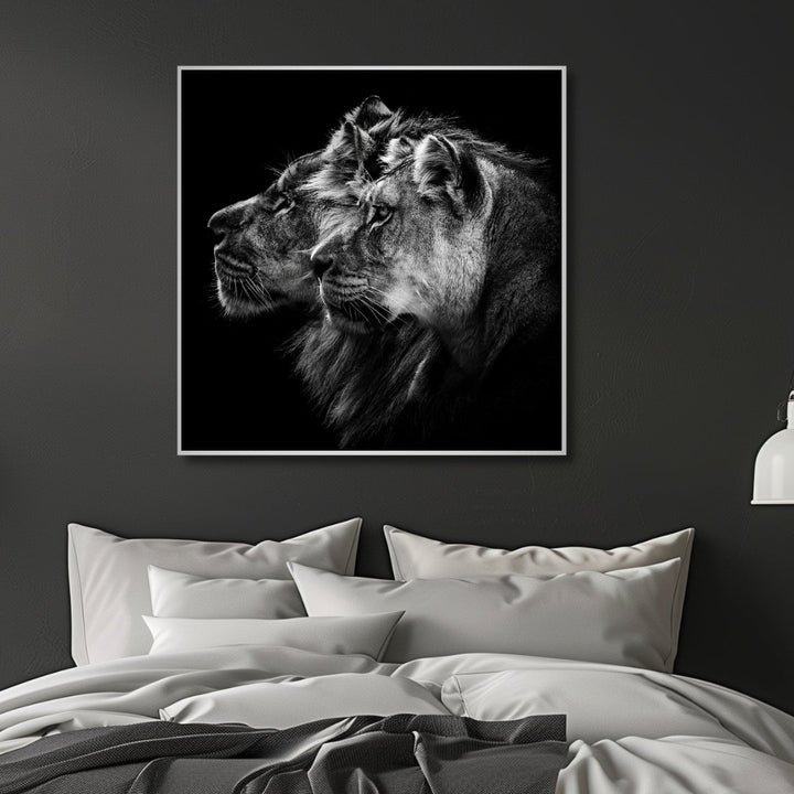 Lion and Lioness Portrait Canvas Art - Designity Art