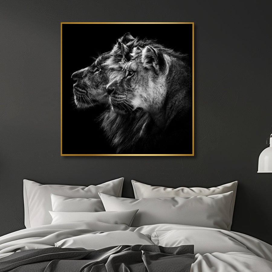 Lion and Lioness Portrait Canvas Art - Designity Art
