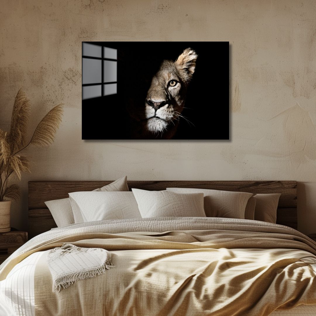Lion in The Dark Acrylic Glass Art - Designity Art