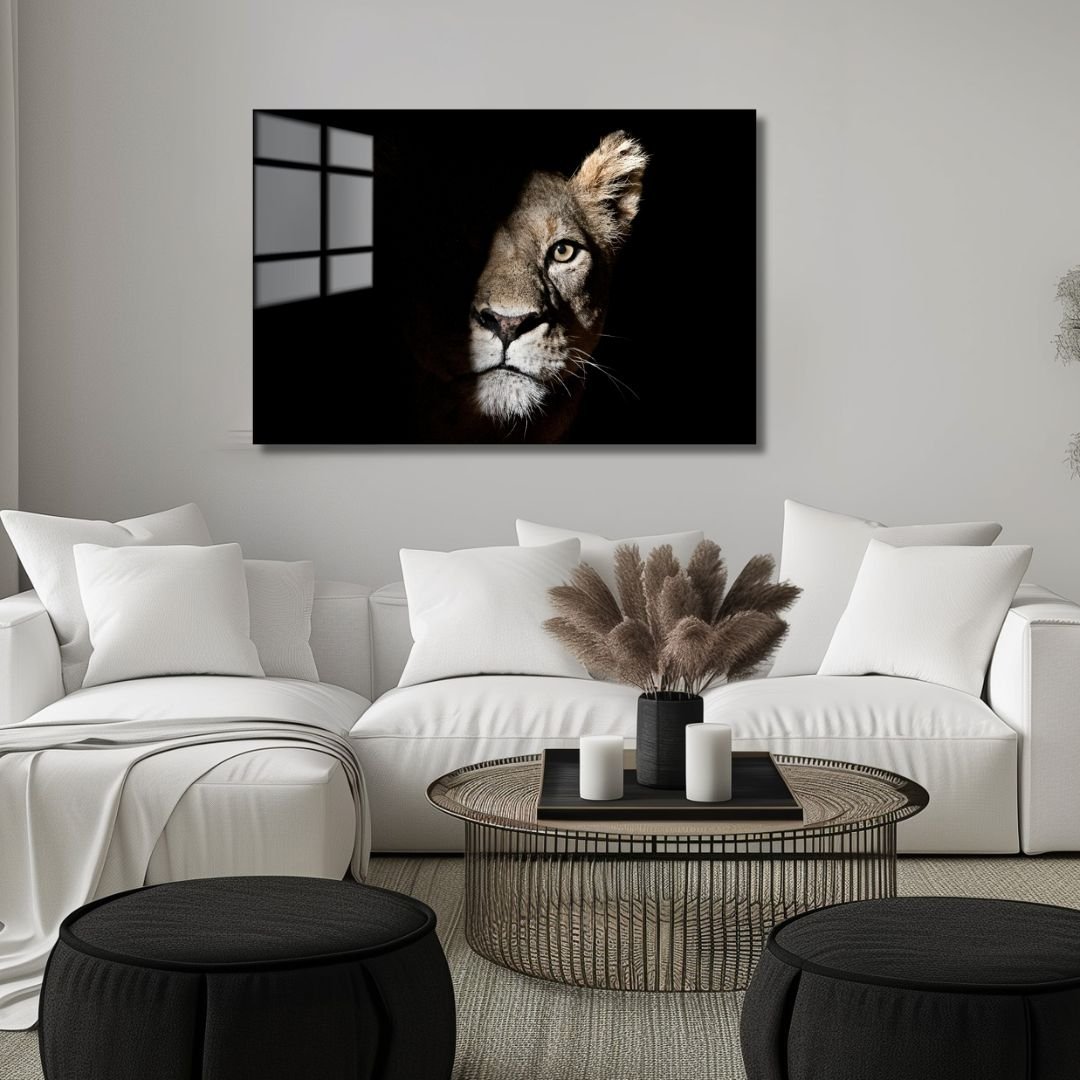 Lion in The Dark Acrylic Glass Art - Designity Art