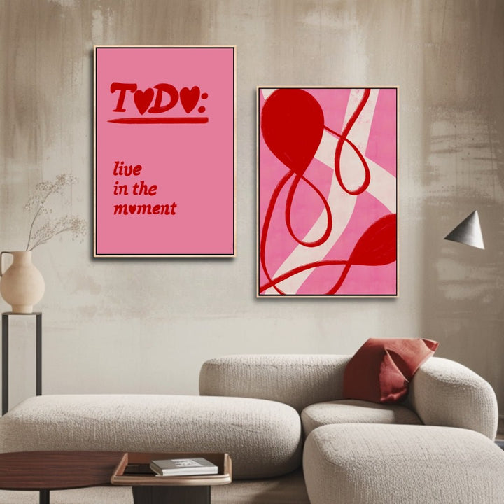 "Live in the Moment" Red and Pink Abstract Art - Designity Art