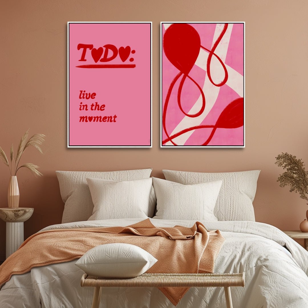 "Live in the Moment" Red and Pink Abstract Art - Designity Art