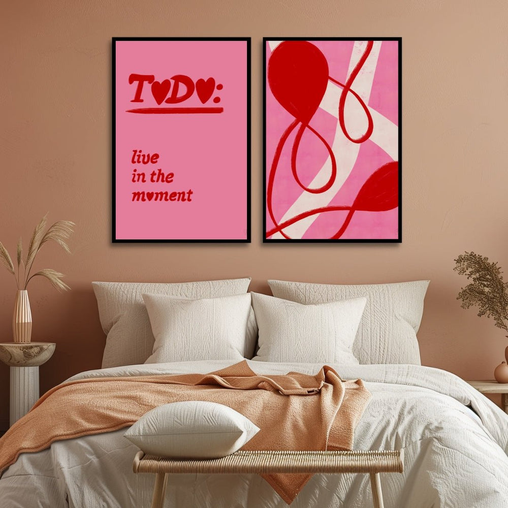 "Live in the Moment" Red and Pink Abstract Art - Designity Art