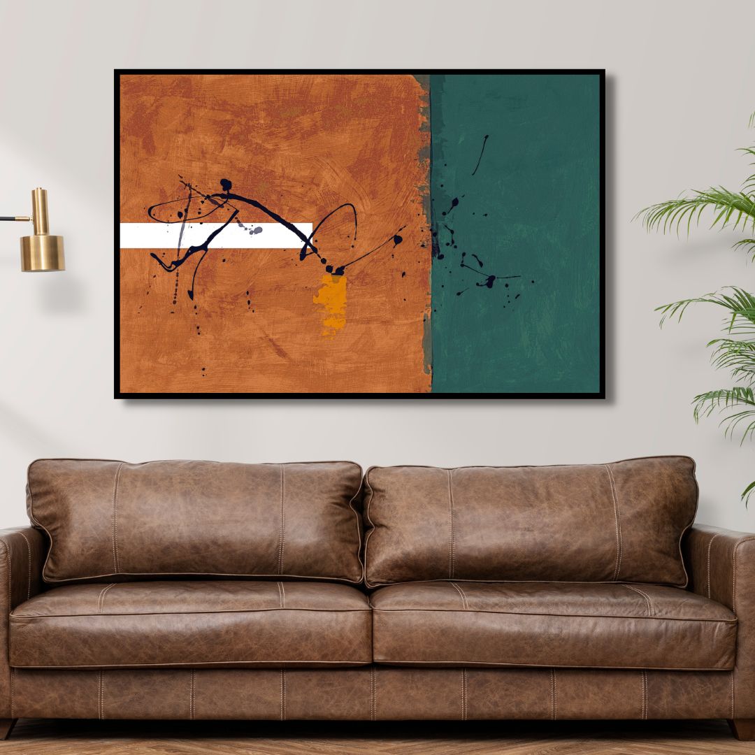 Minimalistic Brown and Green Abstract Art - Designity Art