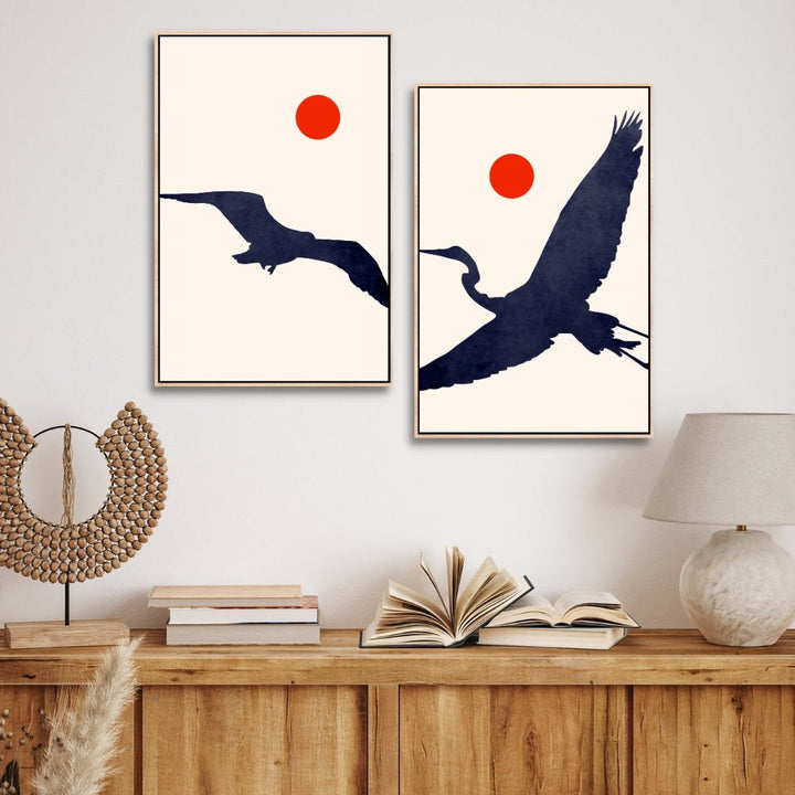 Moon and Birds Abstract Art - Designity Art