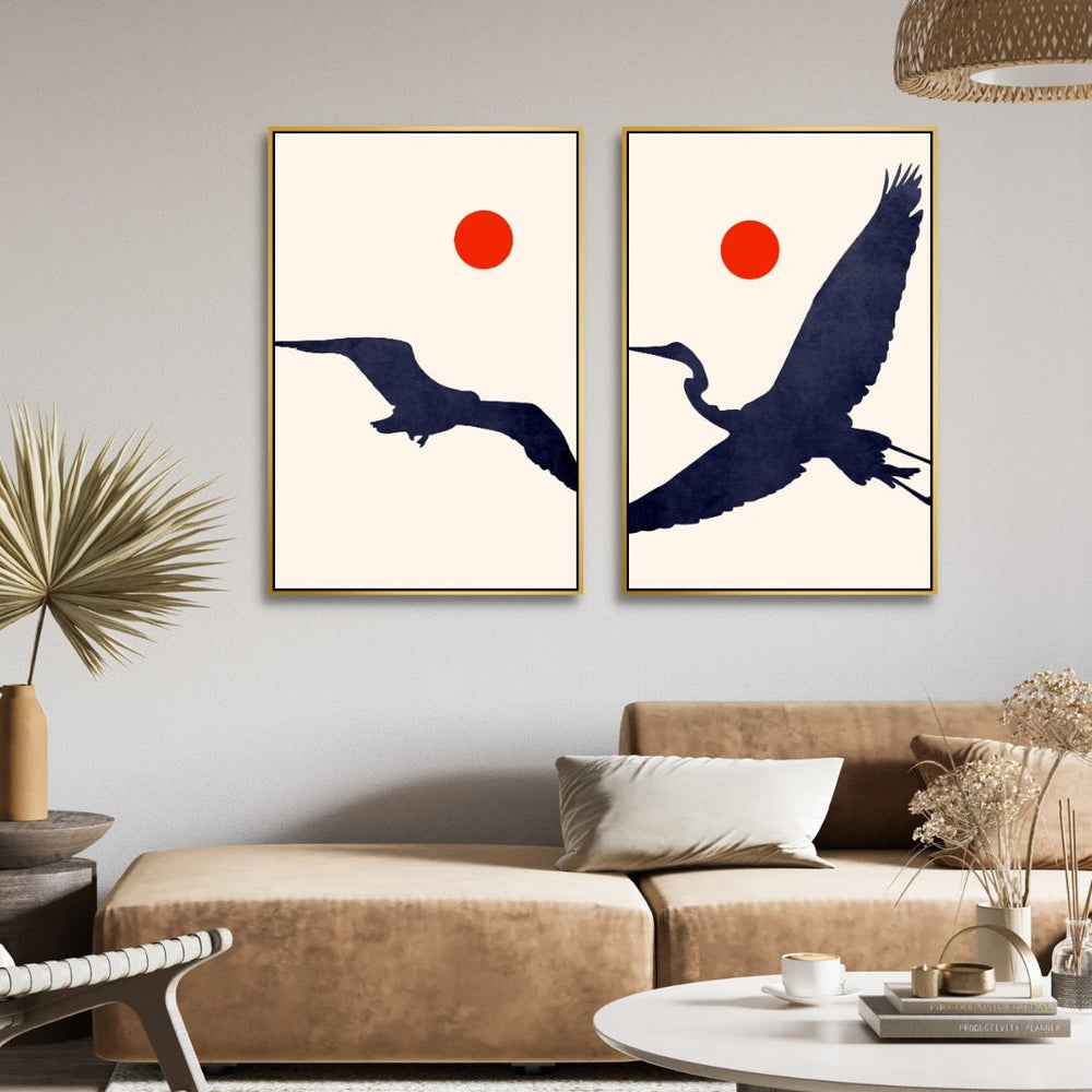 Moon and Birds Abstract Art - Designity Art