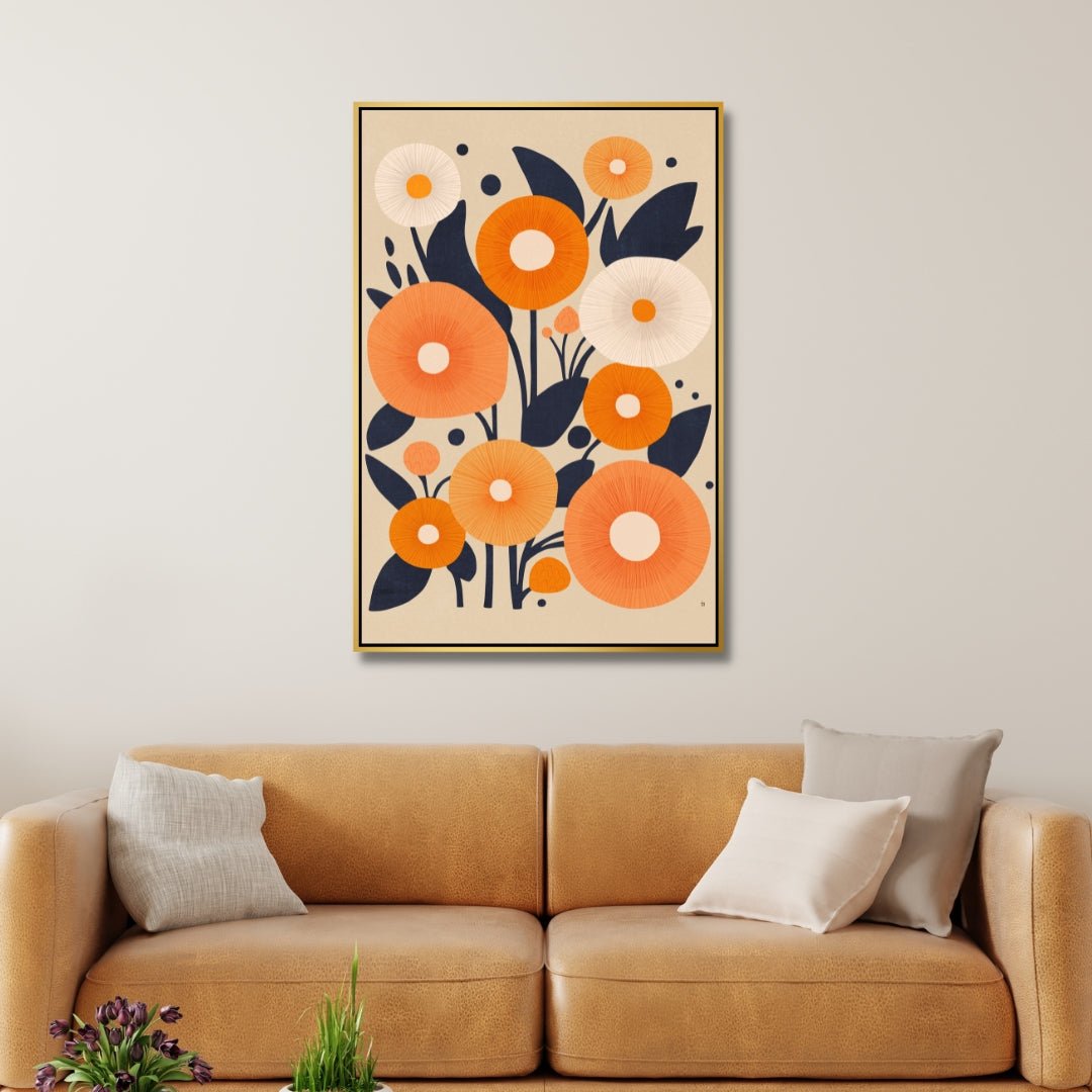 Orange & White Flowers Abstract Art - Designity Art