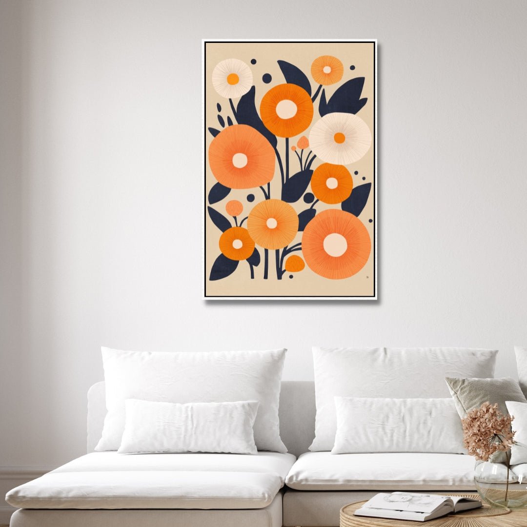 Orange & White Flowers Abstract Art - Designity Art