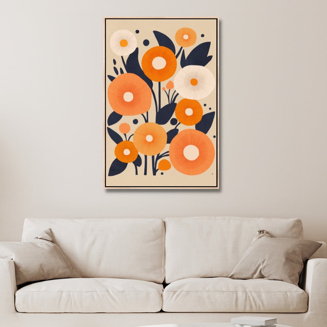 Orange & White Flowers Abstract Art - Designity Art