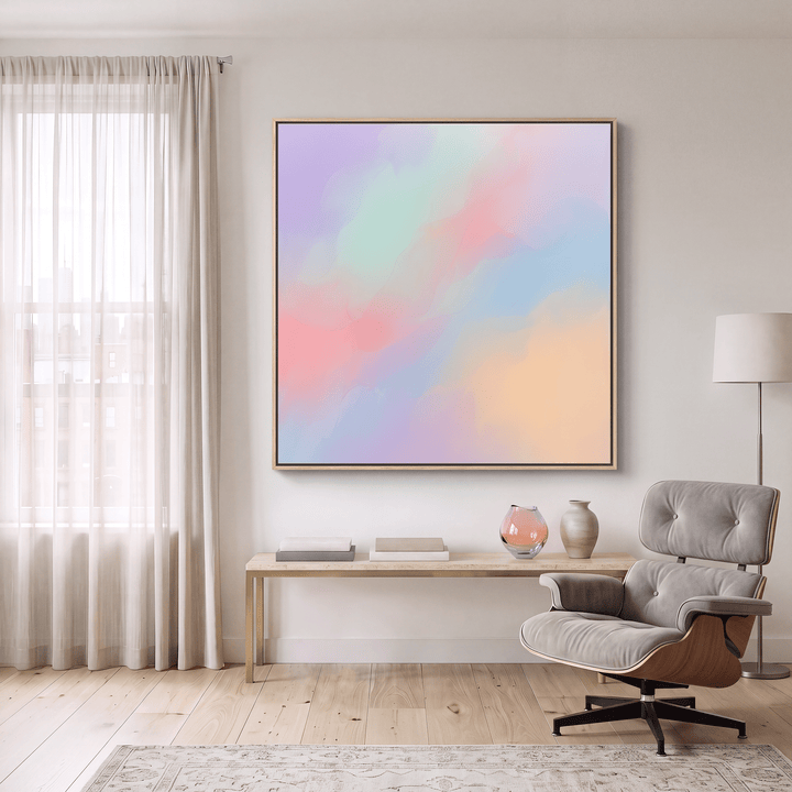 Pastel Abstract Canvas Wall Art, Dreamy Lavender Pink Blue Cloud, Soft Gradient Multicolor - Designity Art