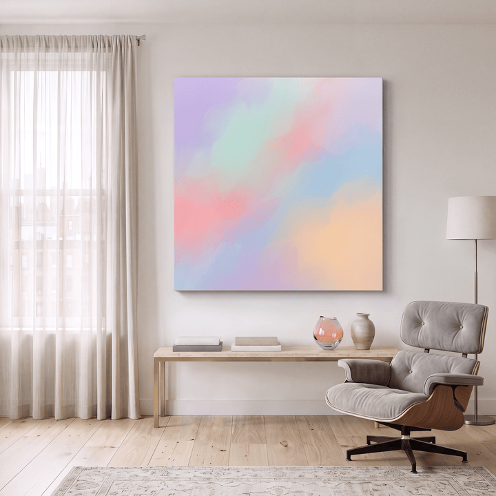 Pastel Abstract Canvas Wall Art, Dreamy Lavender Pink Blue Cloud, Soft Gradient Multicolor - Designity Art
