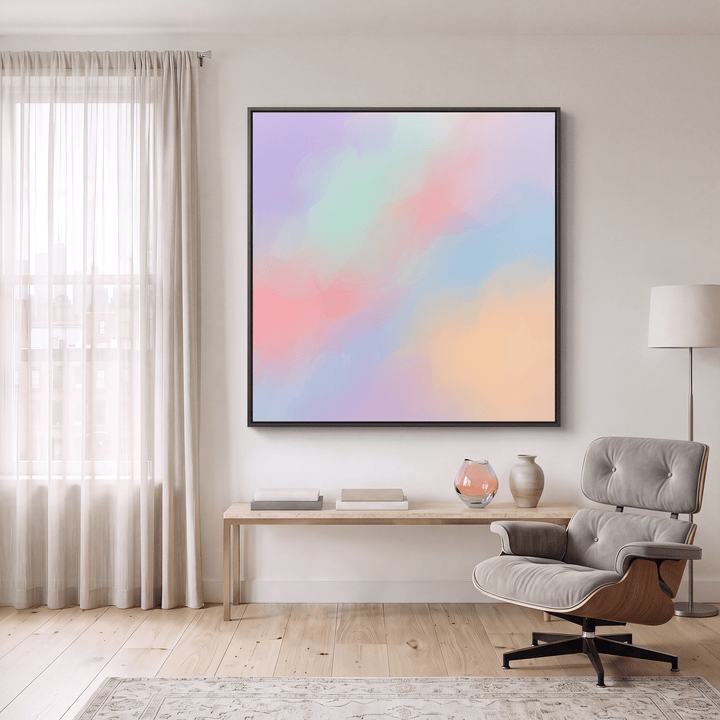 Pastel Abstract Canvas Wall Art, Dreamy Lavender Pink Blue Cloud, Soft Gradient Multicolor - Designity Art