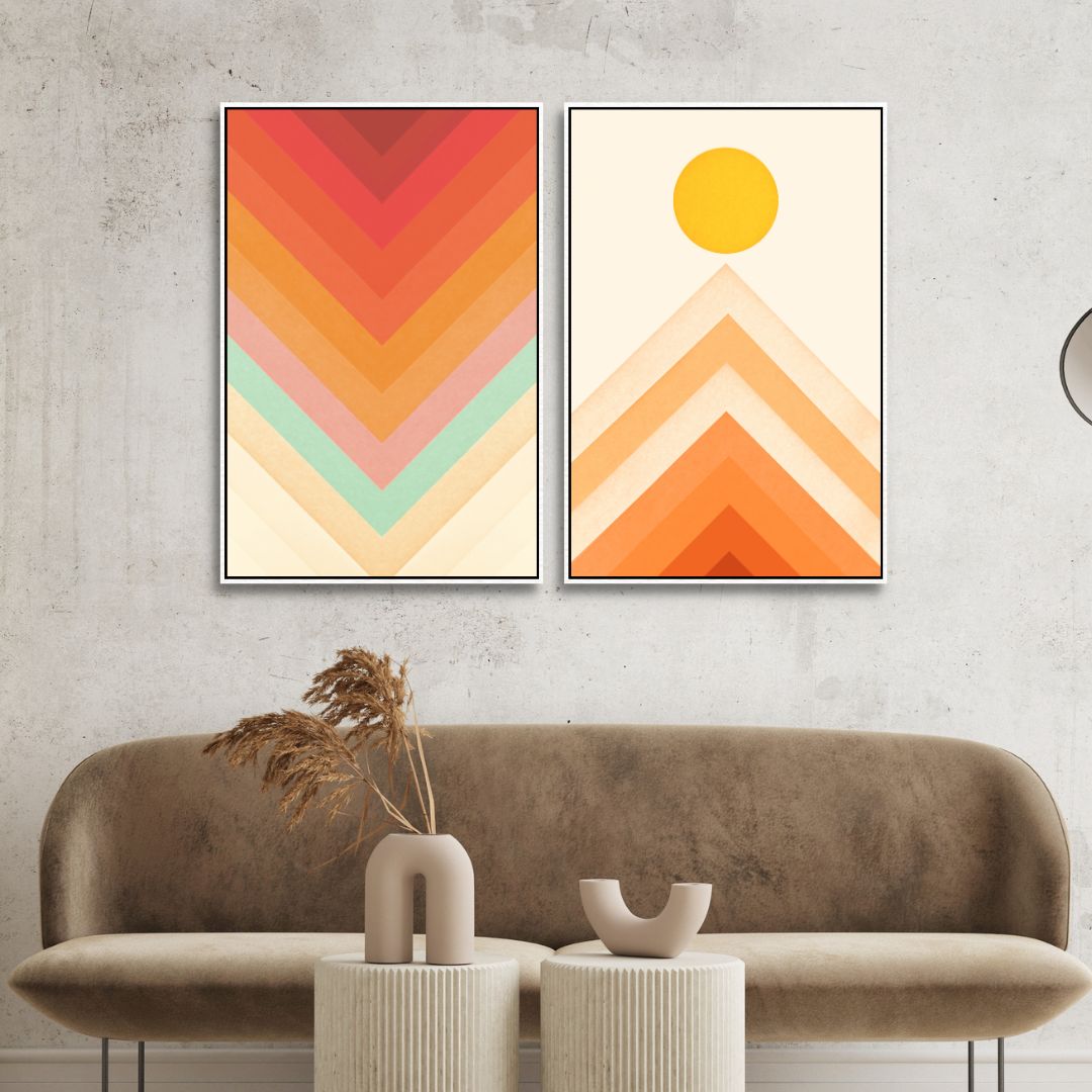 Rainbow, Sun and Mountain Retro Art - Designity Art