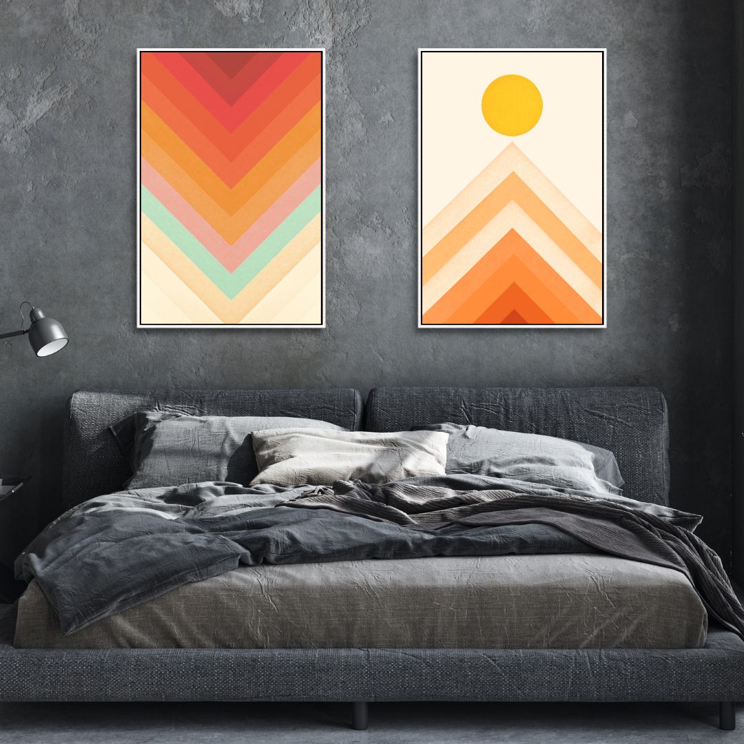 Rainbow, Sun and Mountain Retro Art - Designity Art