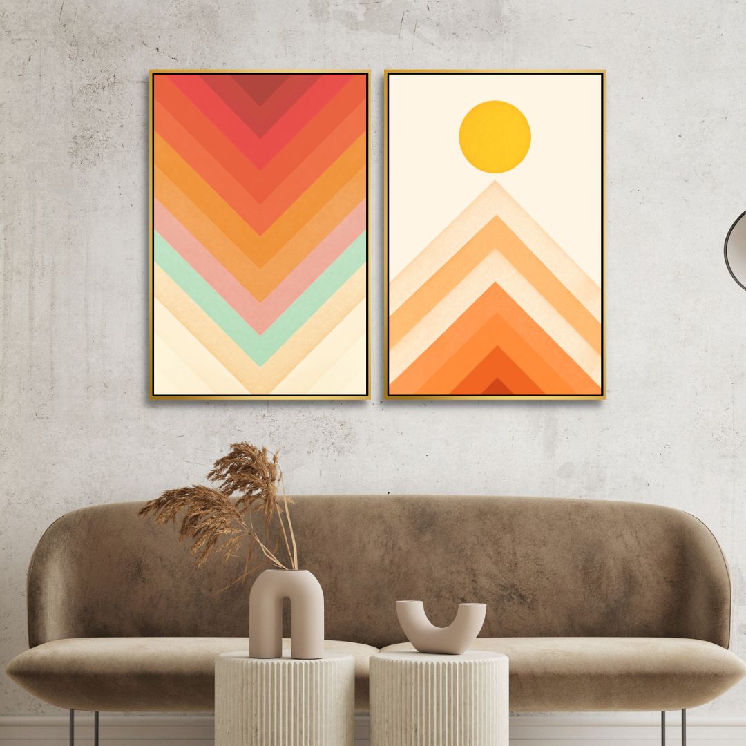 Rainbow, Sun and Mountain Retro Art - Designity Art