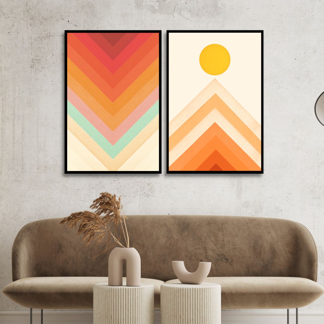 Rainbow, Sun and Mountain Retro Art - Designity Art