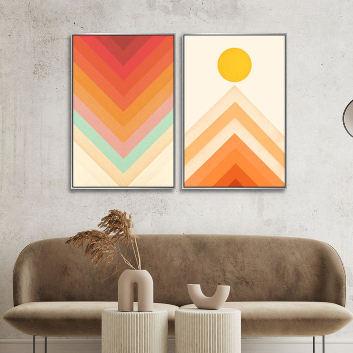 Rainbow, Sun and Mountain Retro Art - Designity Art