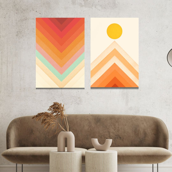 Rainbow, Sun and Mountain Retro Art - Designity Art