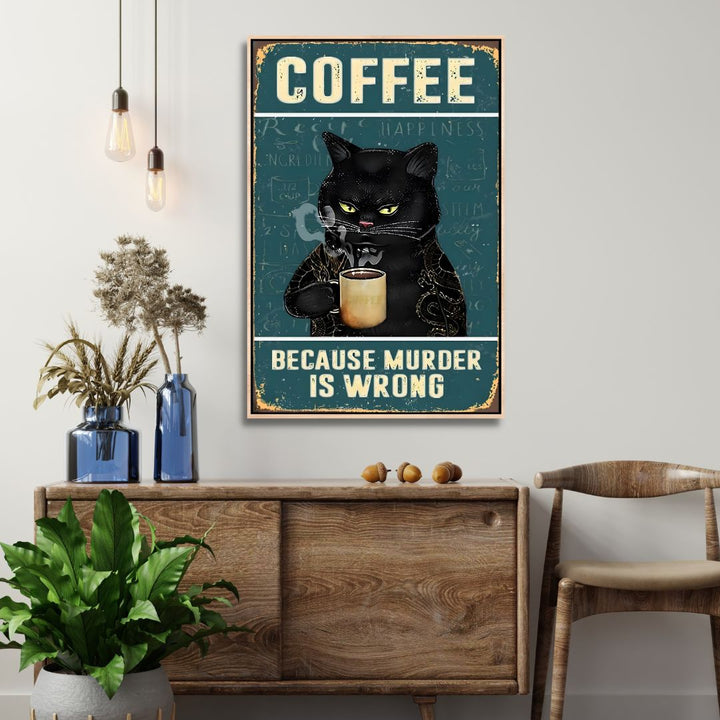 Retro Cat Drinking Coffee Art - Designity Art